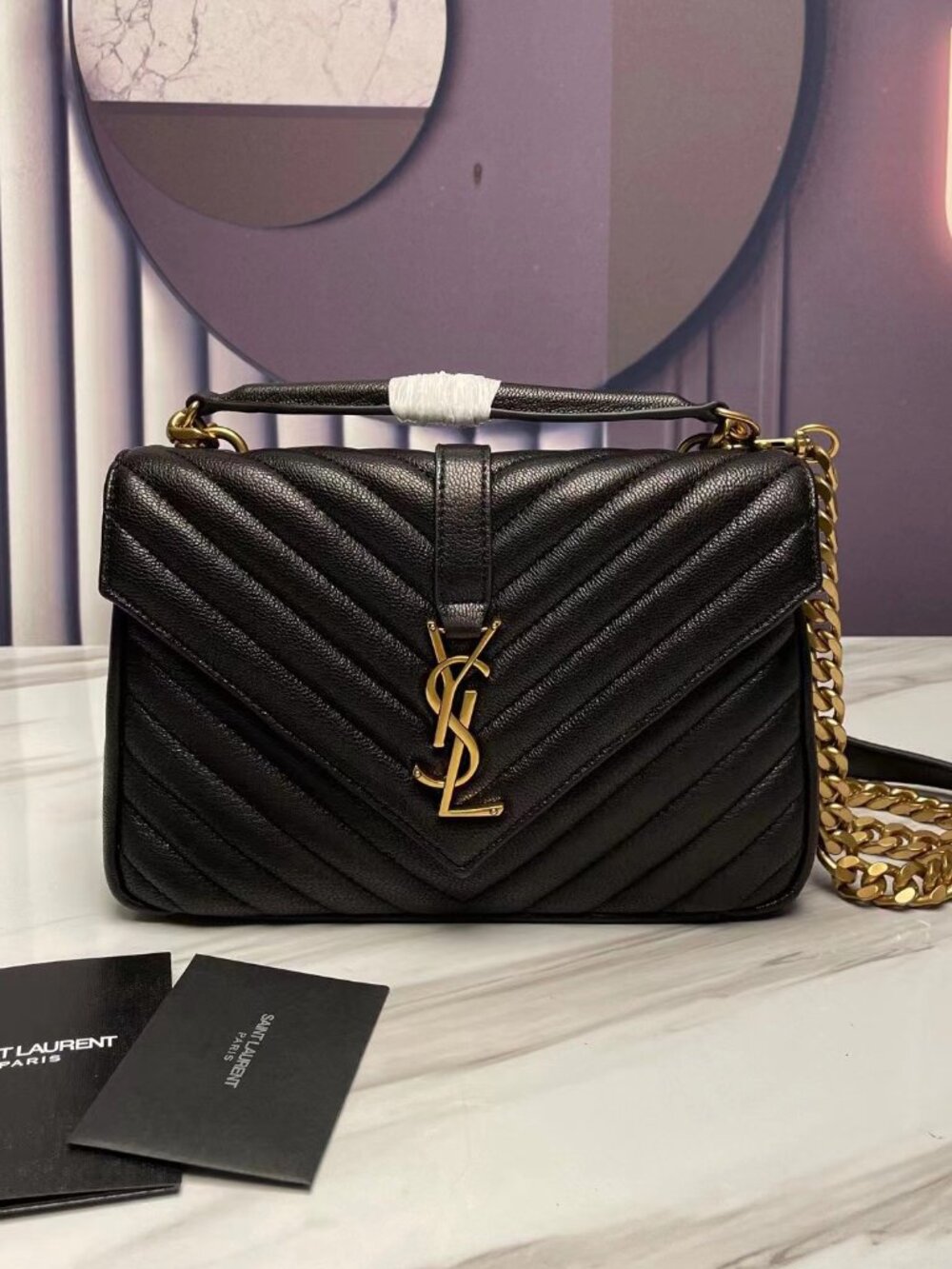 YSL SAINT LAURENT MED COLLEGE BAG BLACK LEATHER